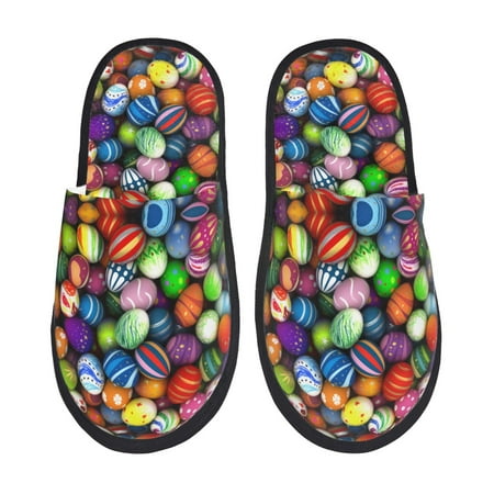 Balery Easter Eggs2 Slient Indoor Furry Fleece Comfort House Shoes Soft Non-Slip Home Shoes Cotton slippers House Slippers-- Large