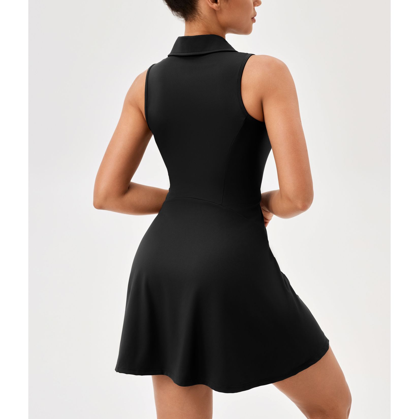 SWSMCLT Women's Summer Dress V Neck Sundress Tennis Stretchy High Waist Dresses Fitted Fall Athletic Black 12
