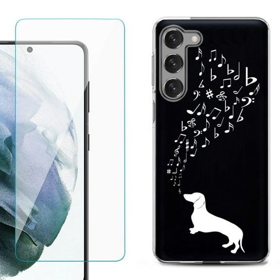 Shockproof Fashion Phone Case for Samsung Galaxy S23 5G, by OneToughShield ® - Dachshund/Puppy Music