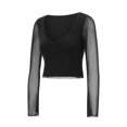 thumbnail image 2 of Lnzyyephy Women's Sweetheart Neck Cropped Tops Solid Color Sheer Mesh Long Sleeve Shirts Streetwear, 2 of 8