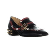 Womens Gucci Yoko Snake Studded Heel Loafer Pump Flats, Nero/Hibiscus Red/Brown
