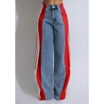 thumbnail image 6 of Women'S Patchwork High Waist Wide Leg Jeans Color Block Denim Straight Leg Trendy Trousers Blue Denim & Red M, 6 of 9