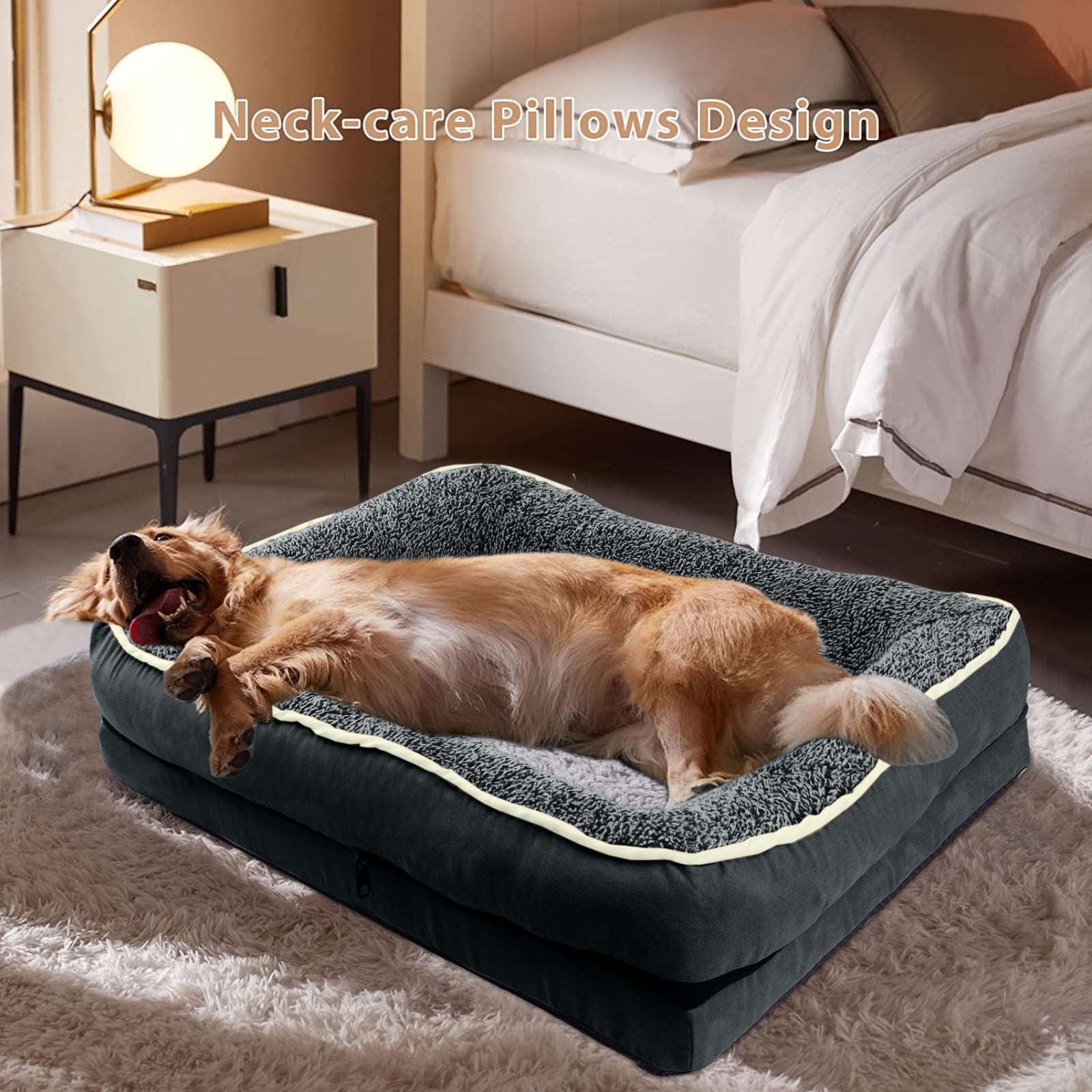 PayUSD Dog Beds for Large Medium Small Dogs Orthopedic Pet Bed Sofa Supportive Egg Crate Foam Animal Couch with Removable Washable Cover Non Skid Bottom S to XL