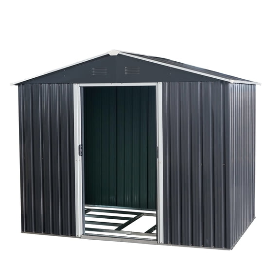 8ft x 6ft Outdoor Metal Storage Shed with Metal foundation,Black