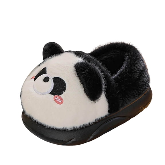 Wxirdiow Girls' Slippers Cute Plush Slippers Toddler Boys Girls Warm Animal House Slippers Boots Kids Fuzzy Winter Indoor Bedroom Household Home Shoes Black Size,11.5