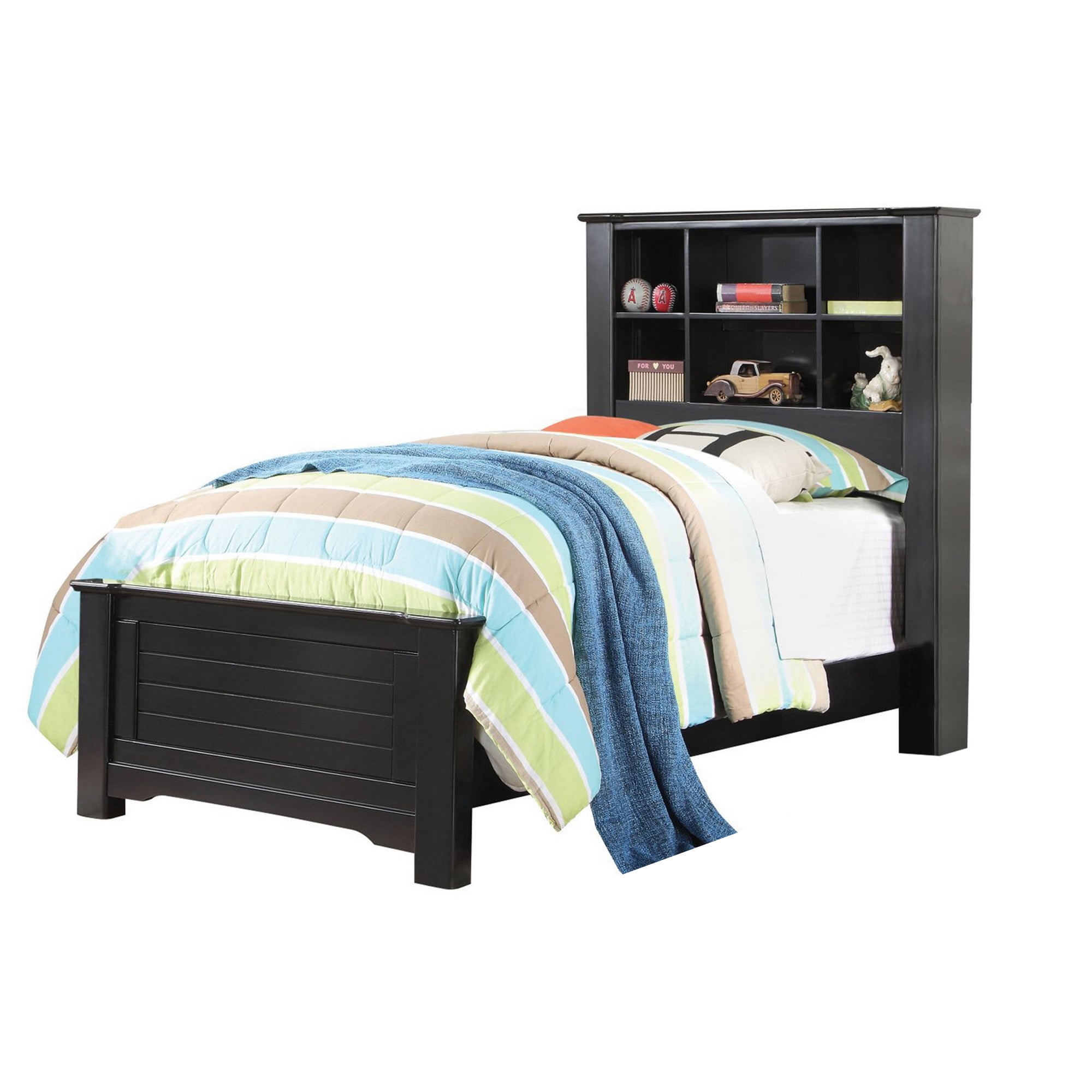 Contemporary Style Full Size Bed with Bookcase Headboard, Black