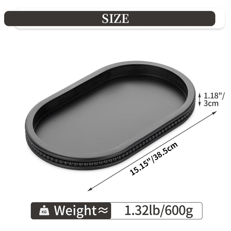 Hanobe Beaded Decorative Candle Holder Tray, Black Oval photo 2