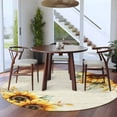 thumbnail image 4 of 7ft Round Rug, Sunflower Non-Skid Rubber Backing Large Area Rugs - Living Room Bedroom Home Office, Yellow Spring Summer Floral Farmhouse Indoor Floor Mat Carpets Washable Rug, 4 of 9