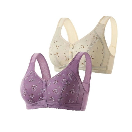 Mrat Adjustable Sports Bras for Women 2pc Front Button Bra  Front Closure Everyday Sports Bras  Convenient Snap Sleep Bra  Women Comfort Wireless Cotton Bras S-144 Khaki XXL