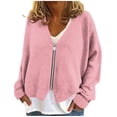 thumbnail image 2 of Bovxnpu Womens Flannels Fall Cropped Shacket Jacket Long Sleeve Zip Up Coat Fall Fashion Trendy Outfits Women's Warm Fuzzy Zippered Cardigan Jacket with V Neck and Long Sleeves, 2 of 6