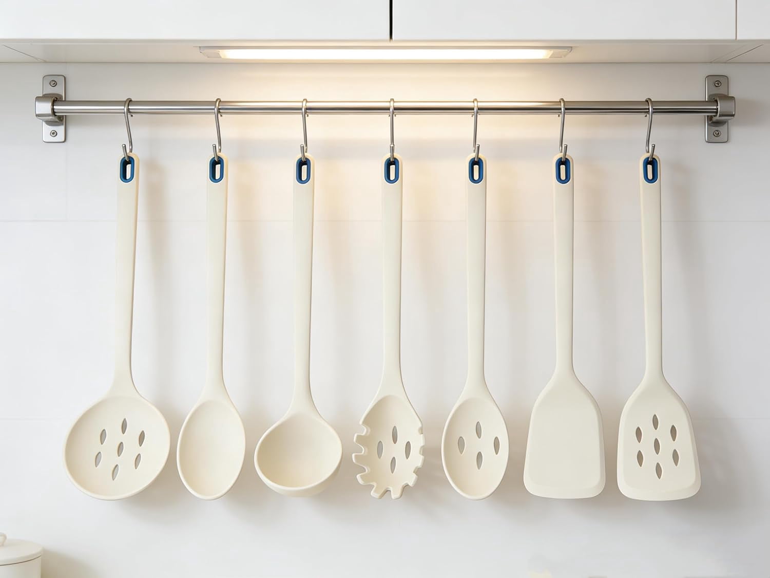 KSEDANLO 7" Long Silicone Cooking Utensils Set, One-Piece Style Spatula Spoons for Nonstick Cookware, Milk White