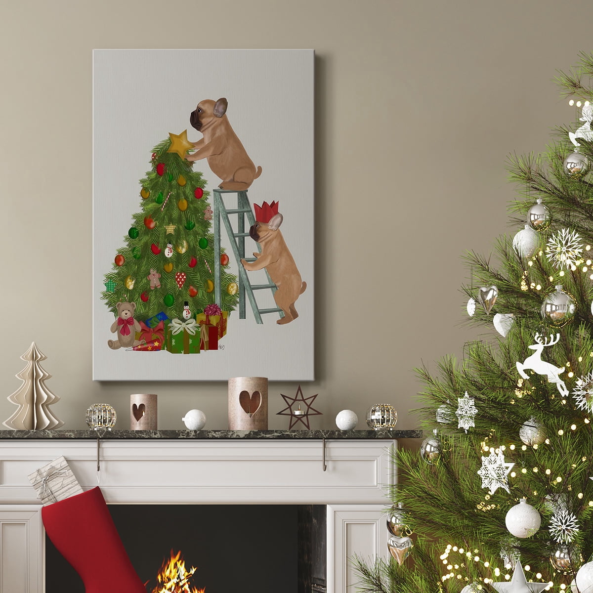 Christmas French Bulldog Tree Ladder- Gallery Wrapped Canvas