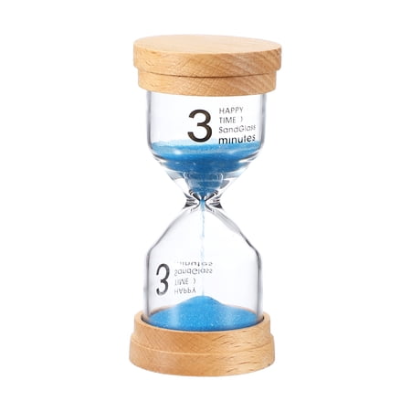 Uxcell3 Minute Sand Timer Wooden Sand Watch High Glass Sandglass Timer for Living Room Kitchen Home Office Restaurant Decoration Blue