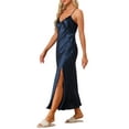 thumbnail image 4 of INSPIRE CHIC Women's Satin Long Sleep Dress Sleeveless Lace Night Shirt V Neck Nightgown S Navy Blue, 4 of 6