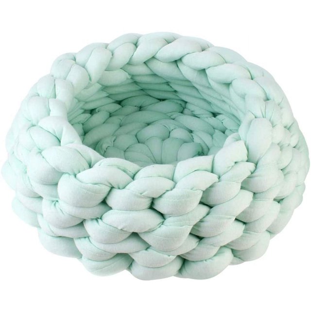 Cesta hecha a mano para mascota, perro, gato, cuerda gruesa de algodón trenzado, almohada suave para dormir, cachorro, gatito, hilo de tejer (35 cm, verde claro) Sailing Electrónica