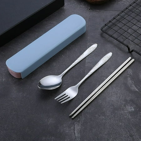 

3PCS Stainless Steel Tableware Portable Chopsticks Spoon Fork Set Household Office Travel Tableware Sets Kitchen Tableware