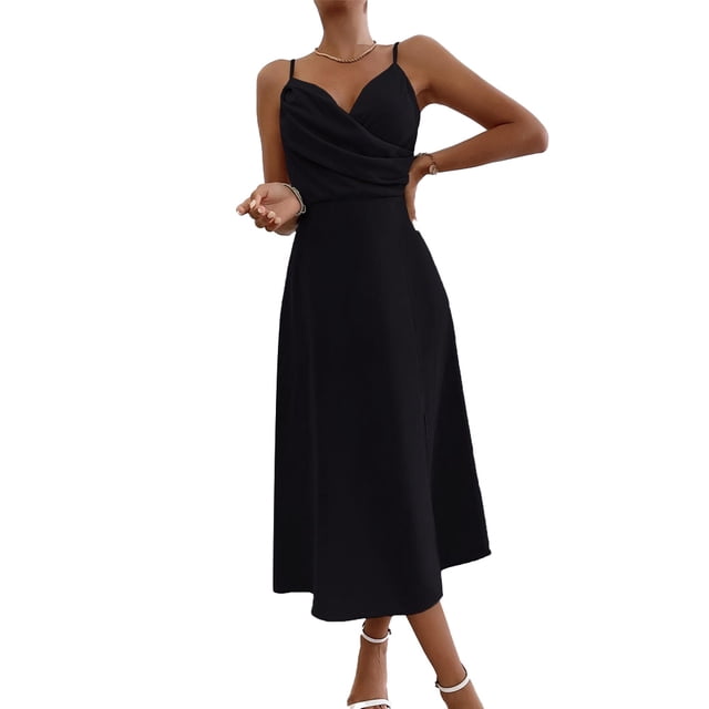 Vestido de tirantes para mujer con lazo en la parte delantera, abertura sin espalda, vestido hueco, vestido con tirantes Adepaton BST3001977-1