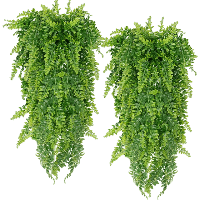 Follaje Artificial Colgante Largo Helecho 2 Piezas Verdes Belug Flor Decorativa Artificial