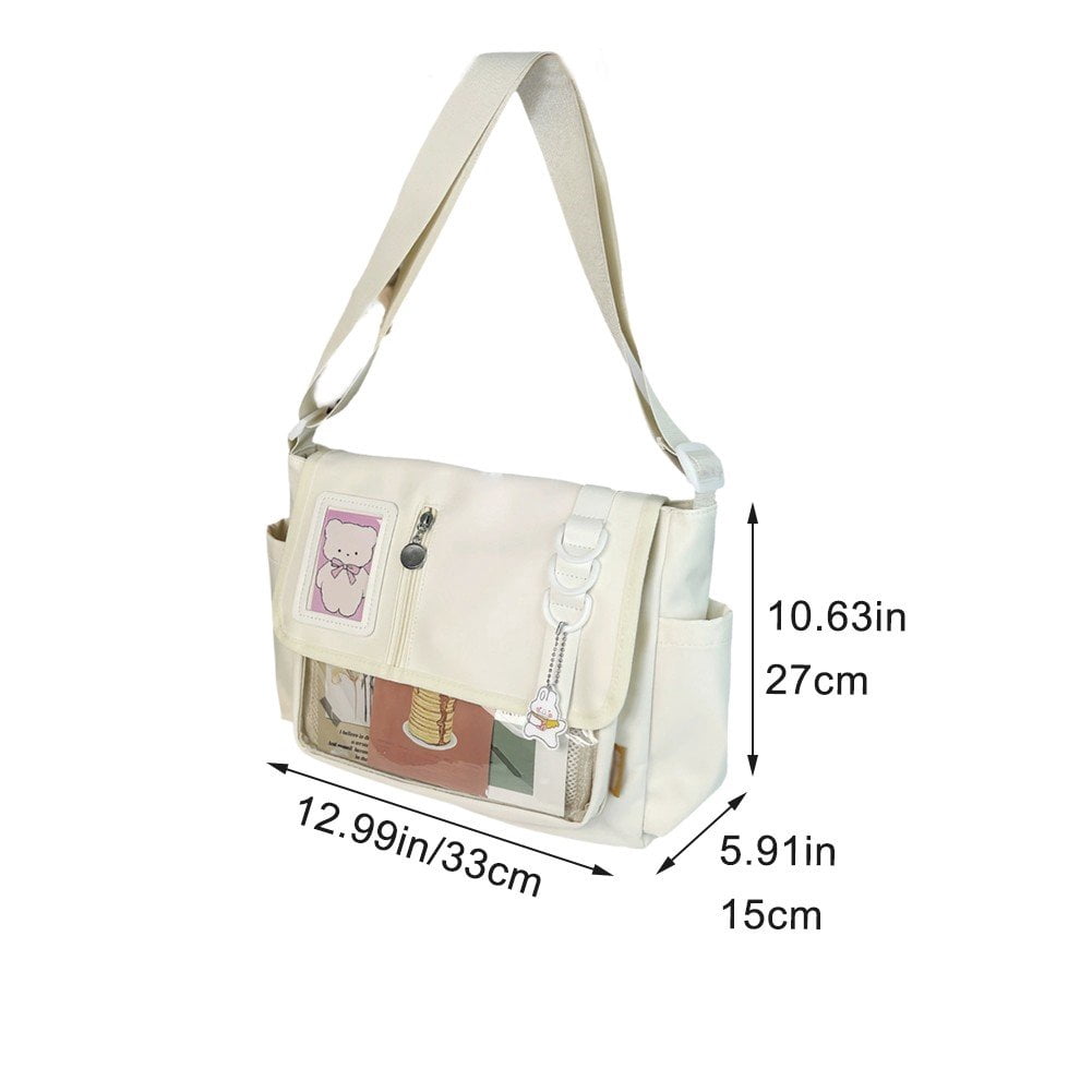 Yvsxxv White Transparent Window Nylon Ita Crossbody Handbag for DIY Badge Display