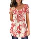 thumbnail image 1 of Gibobby Blusa de Trabajo de Manga Corta Camiseta plisada con estampado flores y cuello botones manga corta para mujer, camiseta informal con ajuste floral,(D,XL), 1 of 4