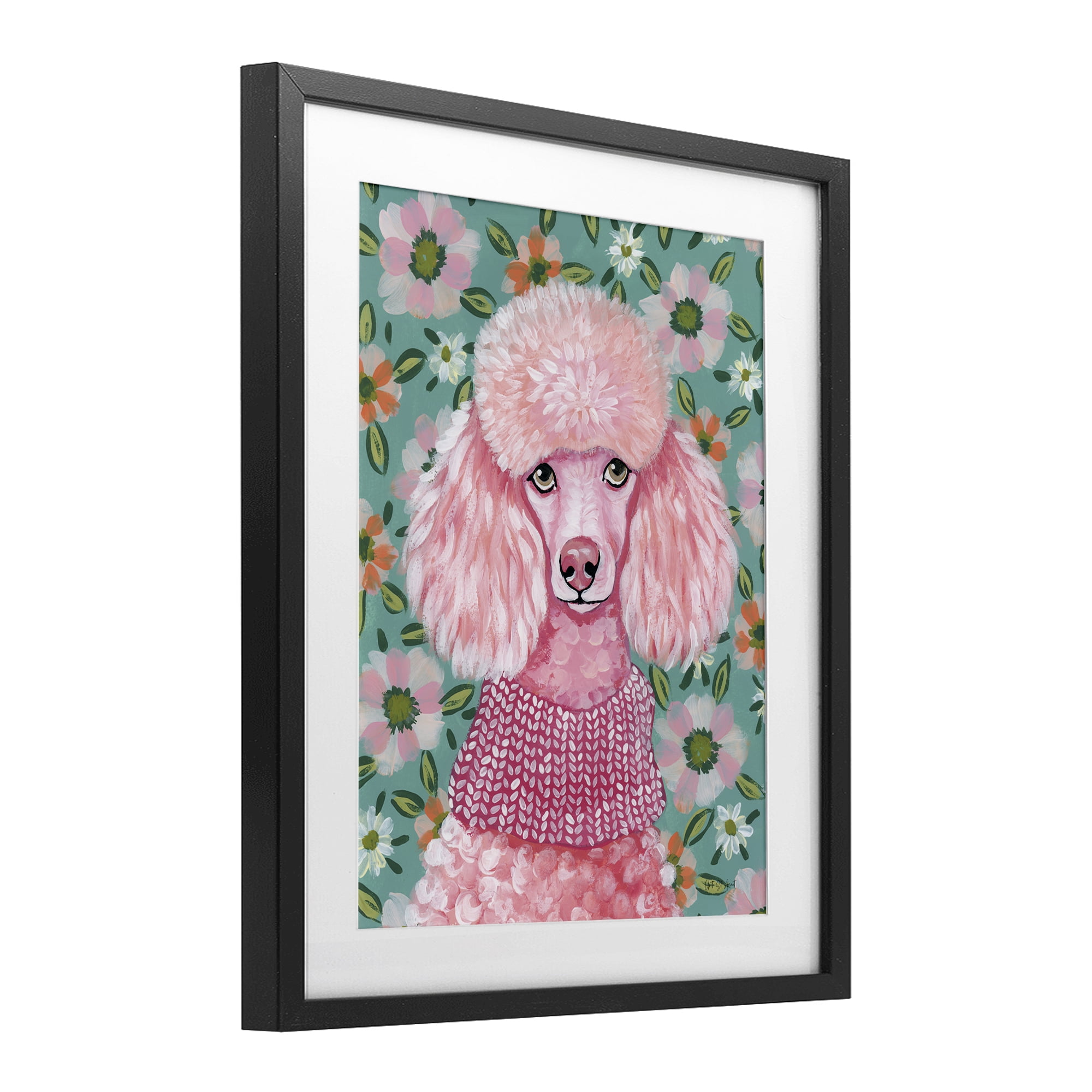 Stupell Industries Floral Poodle In Pink Black Framed Print Under Glass, design by Yvette St. Amant