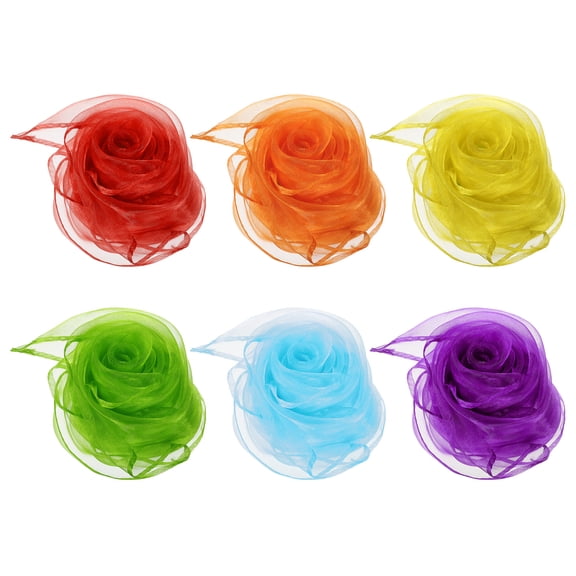 Uxcell 6 Pcs Dance Scarves 24x24" Juggling Scarves, Red Yellow Light Blue Green Purple Orange