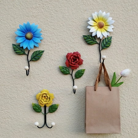 

HeYii Clothes Hook Wall-mounted Space-saving Iron Strong Bearing Flower Design Key Hook for Bathroom
