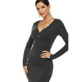 thumbnail image 6 of Women Long Sleeve Sexy V-Neck Buttons Bodycon Midi Long Dress Solid Color Ribbed Knit Package Hip Sweater Clubwear, 6 of 21
