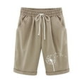 thumbnail image 2 of FAVIPT Womens Bermuda High Rise Shorts Knee Length Cotton Linen Drawstring Casual Shorts Dandelion Printed Athletic Jogger Workout Shorts 2024 Deals of the Day, 2 of 3