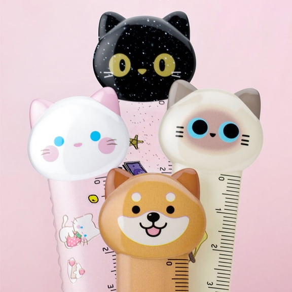 4PCS Cat Straight Rulers Cute Cartoon Cat Ruler Measuring Ruler Plastic Scale Rulers Cute Rulers Portable Stationery Ruler Office Supplies Drafting Tool and Kit Plastic Measuring Tool