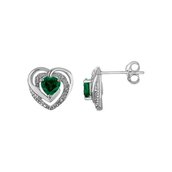 2/3 Carat (Ctw) Lab-Created Emerald Heart Earrings in Sterling Silver for Women