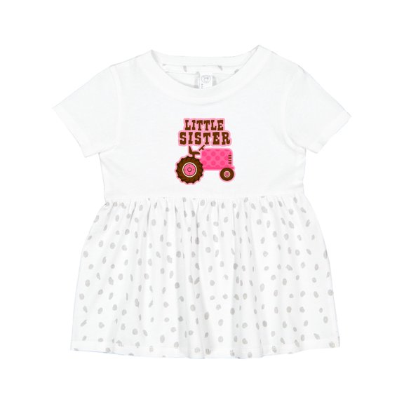 Inktastic Pink Tractor Little Sister Girls Baby Dress