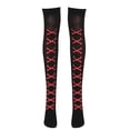 thumbnail image 2 of Xijirk Lace Up Print Thigh High Stockings Crisscross Pattern Gothic Over Knee Socks Halloween Cosplay Hosiery Red,One Size, 2 of 7