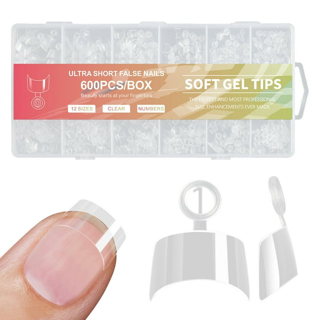 Graflsoa 600-Piece Matte Armor Nail Tips, No-File Short Length, 12 Sizes, 5 Styles, 22.5x12.5x2cm Box, 123g