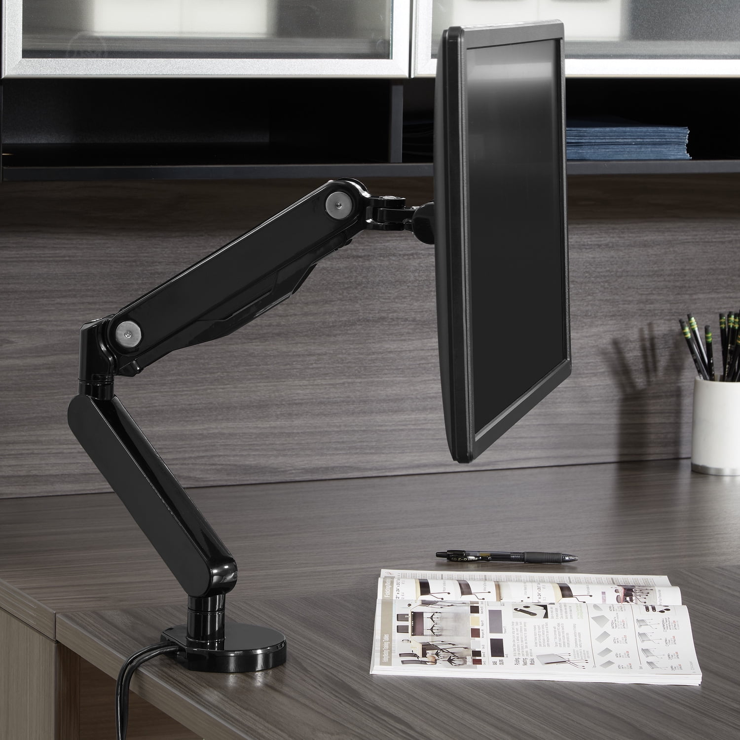 Single Monitor Arm with Dual USB 3.0 Port in Black Aluminum Finish
