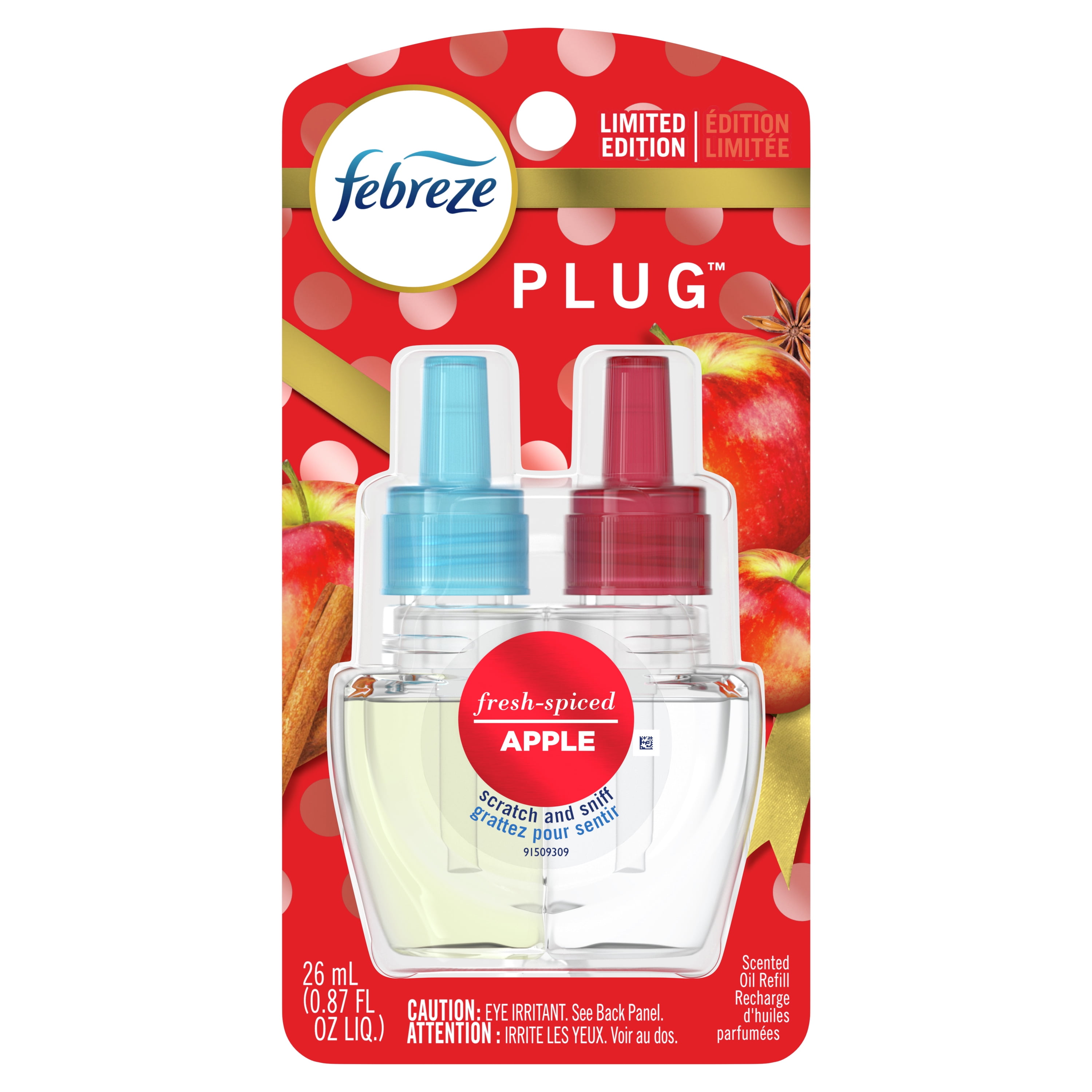 Febreze Odor-Eliminating Plug Air Freshener Refill, Apple, 1 Ct