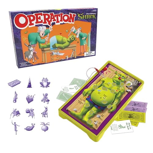 OPERATION :Shrek - Collectible Silly Skill Board Game, Perform Surgery On Shrek, Removing Parts & Buzzer, Licensed, Family & Kids Ages 6+, 1+ Players