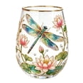 thumbnail image 2 of Garden Hummingbird Morning Bliss Glass Tea Cup, Elegant Gold Rimmed Glassware with 14 Oz, Clear Cup for Loose Leaf, Nature Art Decorative Tumbler Gift for Women Mom Wife (Dragonfly), 2 of 5