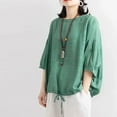 thumbnail image 4 of Women Summer Tops Casual Women Loose Sleeve Neck Blouse Round Shirt Short Summer Top Solid Women's Blouse Ladies Size Large Tops Womens plus And Blouses Laced Sleeves Long Shirt T Tunics Green 2XL, 4 of 6