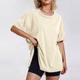 thumbnail image 5 of Otntypg Oversized Workout T Shirts for Women Trendy Solid Color Cotton Loose Fit Crewneck Casual Summer Basic Tee Drop Shoulder Tops Beige XL, 5 of 9