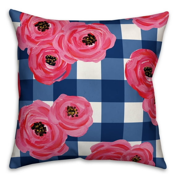 Creative Products Pink Floral Buffalo Check 18x18 Indoor / Outdoor Pillow
