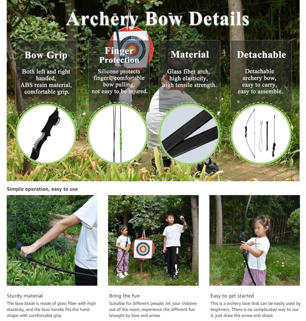 Piaoyu Youth Fiberglass Bow and Arrow Set for Kids, Compound Bow with Resin Quiver and Metal Arrows