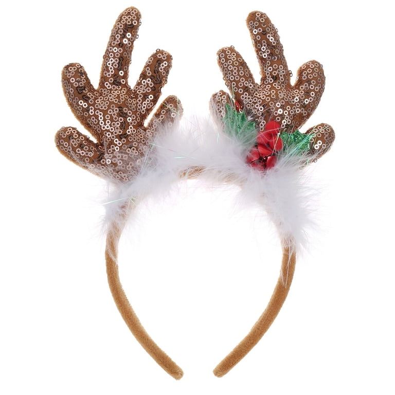 Sequined Antler Headband Brown Holiday Party Accessory Reusable Amazon.com: QDTK Christmas Antlers Headband Brown Reindeer  main image 4