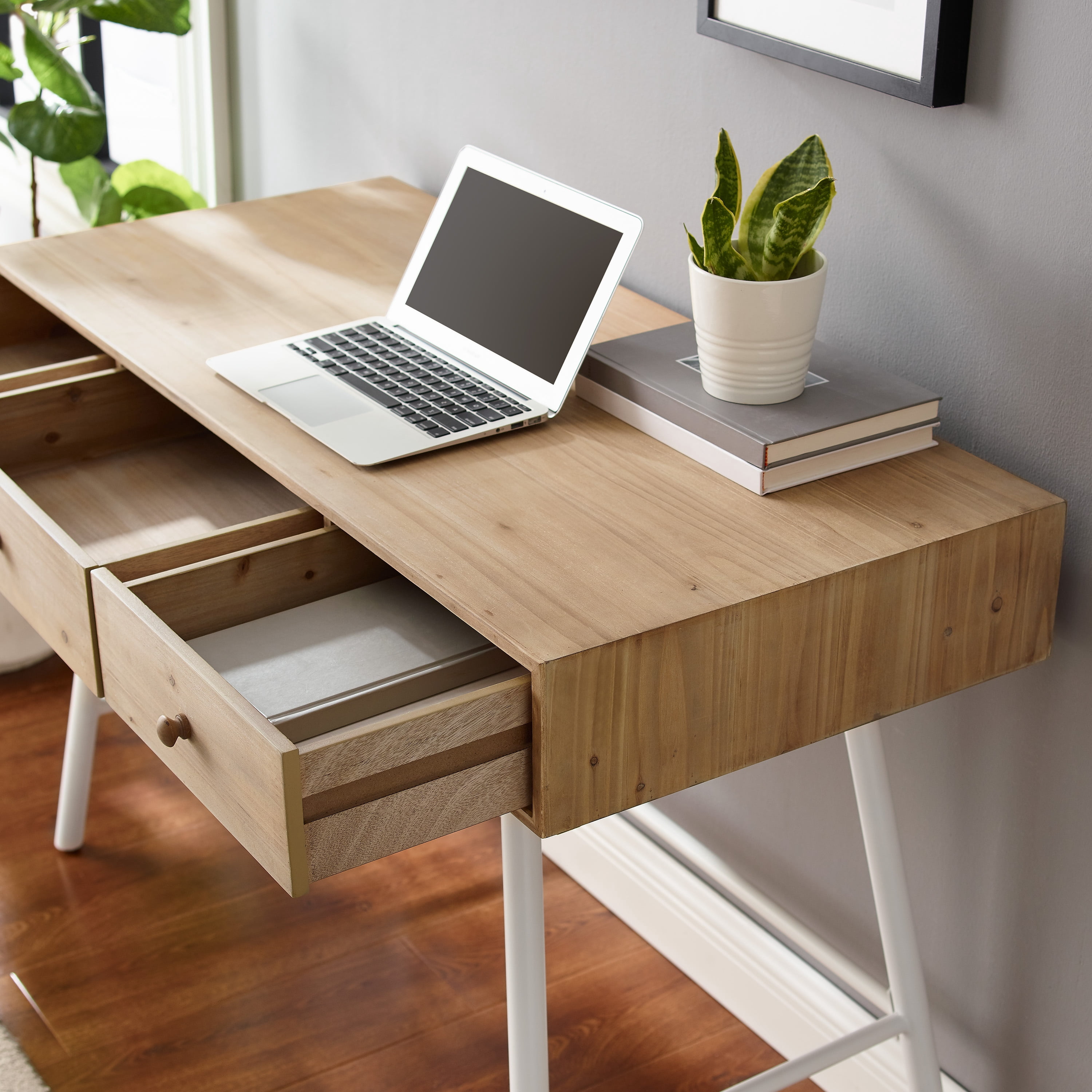 Linon Kessinger 44" Writing Desk with 3 Drawers, Natural and White