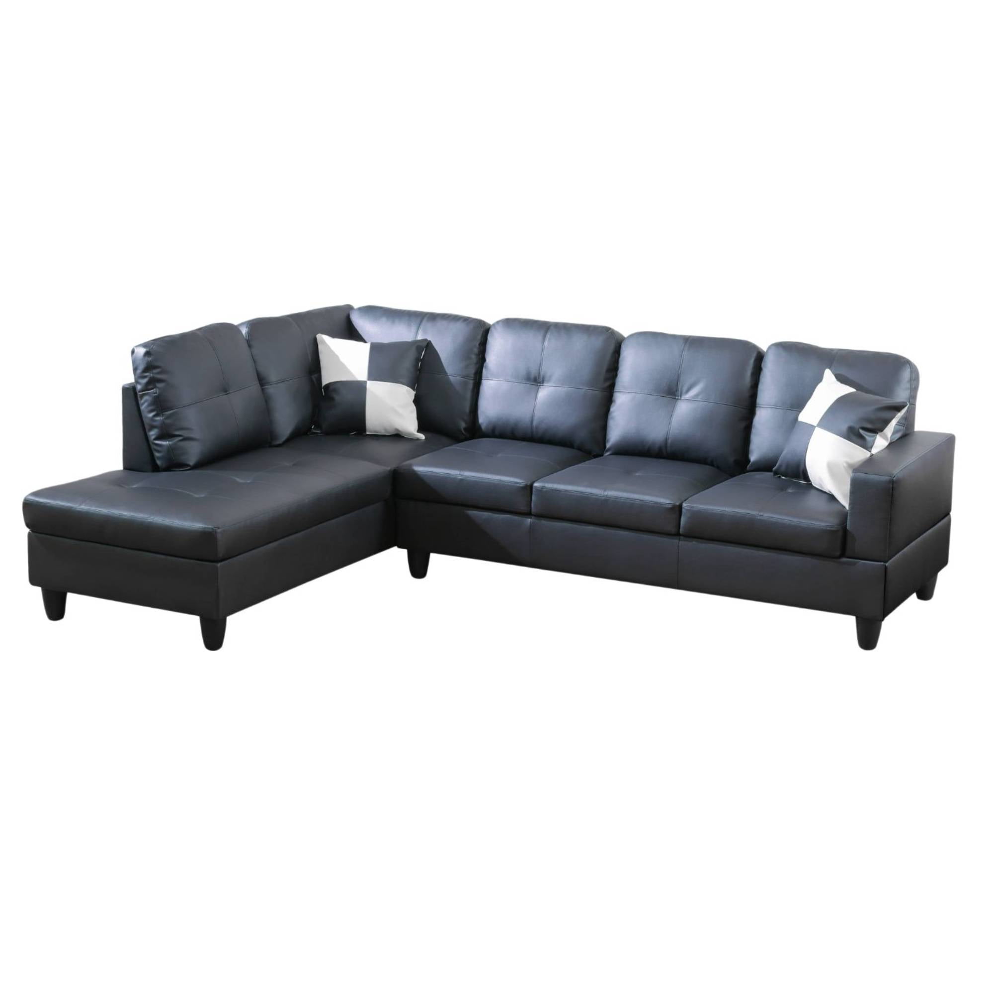 L Shape Leather sofa Couch Modern Sectional Couch with Left Chaise for Living Room Furniture Sets, Black