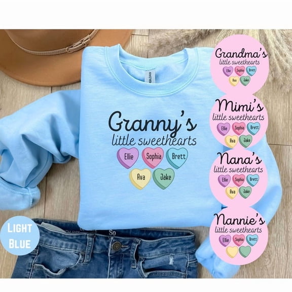 Granny's Little Sweethearts, Personalized Grandkids Names Valentines Sweatshirt, Custom V-Day Tee, Gift for Grandma, Nannie Mimi Gigi