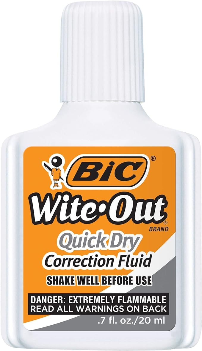BIC WOFQD12WE Wite-Out Quick Dry Correction Fluid 20 ml Bottle White, 1/Dozen