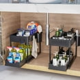 thumbnail image 3 of Puricon 1 Pack Under Sink Organizers and Storage Pull Out Sliding Drawer, 2 Tier Multi-purpose Kitchen Under the Sink Organizer Under Bathroom Sink Shelf Storage Rack for Countertop Laundry -Black, 3 of 8