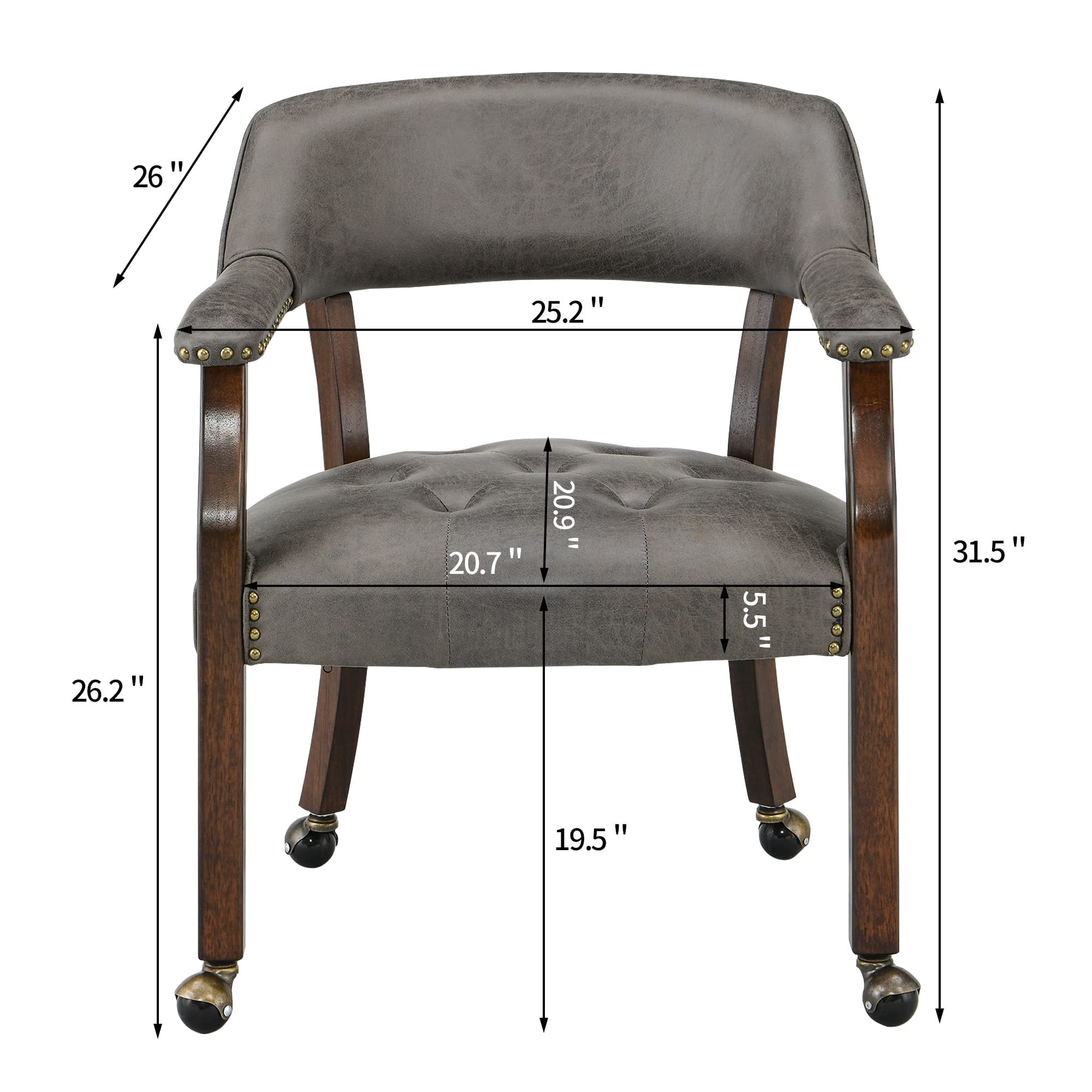 JESONVID Dining Chair with Casters Set of 4, Captain's Chair with Caster Dining Room Chairs with Rollers Curving Backrest Dinette Sets Poker Chair with Wheels Kitchen Table Rolling Chairs,Grey 318GY