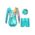 thumbnail image 2 of Sxiwei Kids Girls Gymnastics Leotard Set Tracksuit Shiny Metallic Dance Bodysuit with Shorts Ballet Blue Green 10, 2 of 6